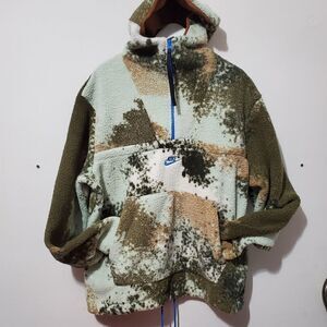Nike Sportswear Mens Sz Large  1/2 Zip Sherpa Hoodie Multicolor DD5009-222